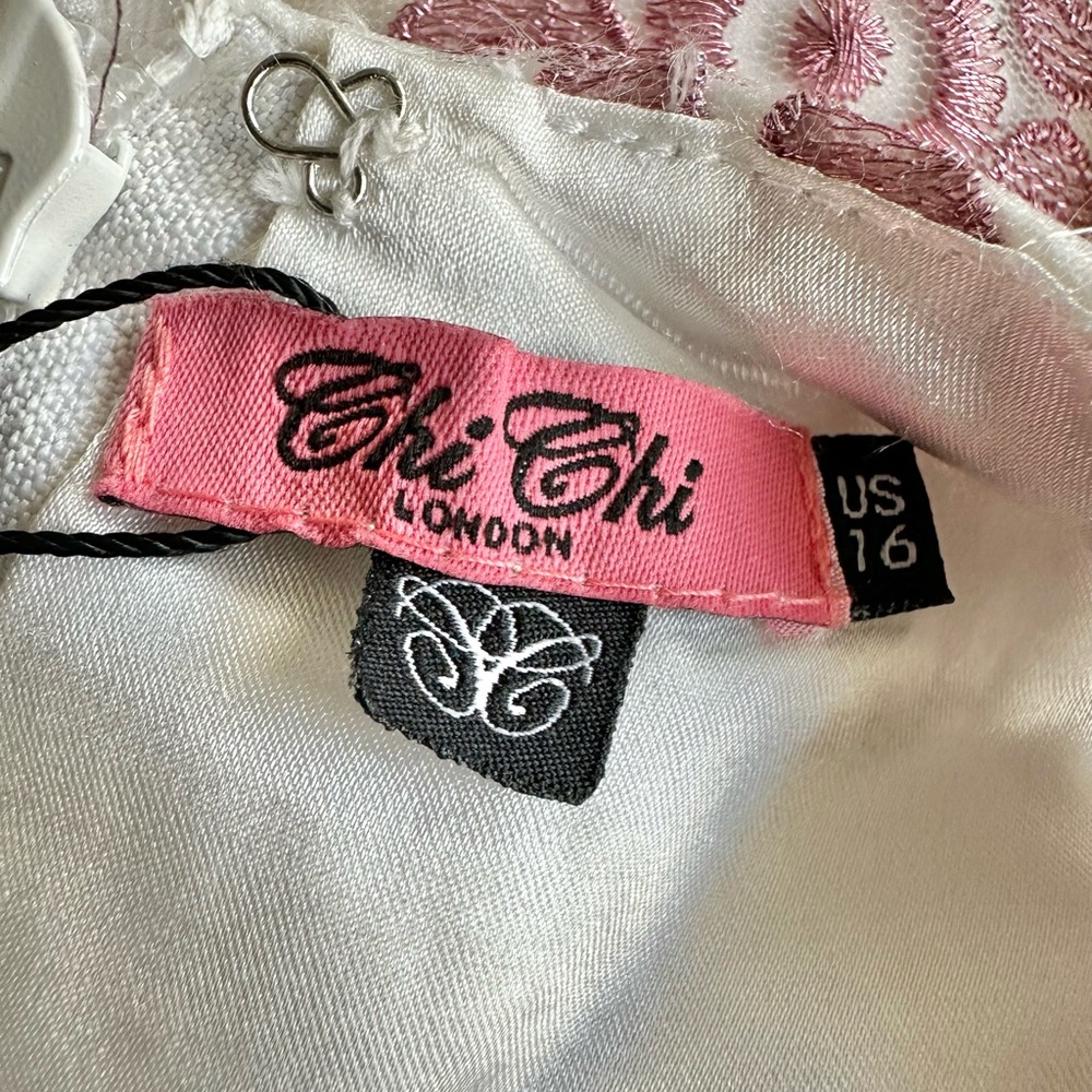 Chi Chi London NEW Pink Halter Dress Tulle Embroidered Overlay Damask Size 16 - Picture 12 of 16